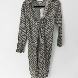 Zara Turquoise and Brown Zigzag Shirt